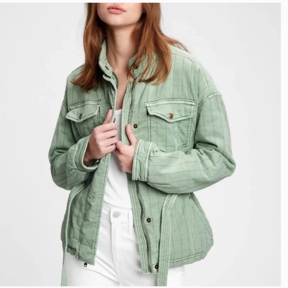 Gap Quilted Utility Belted Jacket Medium Petite - image 1